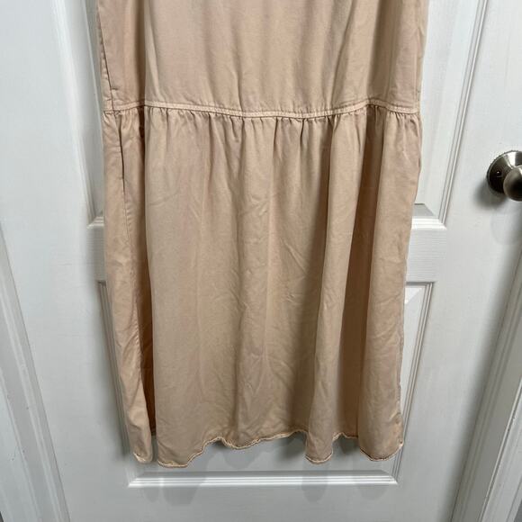 Everlane The Tencel V-Neck Dress Midi Beige Tan Women's Size Medium Modest - Picture 4 of 12